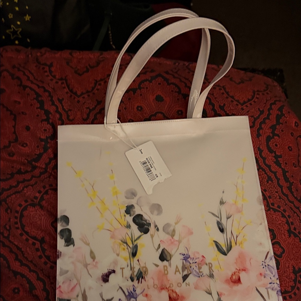 Ted Baker White Floral Watercolor Tote Bag